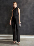 Elegant Black Lycra Pants Solid Trousers For Women