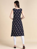 Women's Sleeveless Boat Neck Solid Casual Fancy Long Kurtis