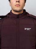 Xohy Men's Full Sleeve Tailored Puffer Wine Hooded Jacket
