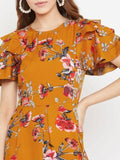 UPTOWNIE Women's Crepe Floral Flared Sleeves Jumpsuit